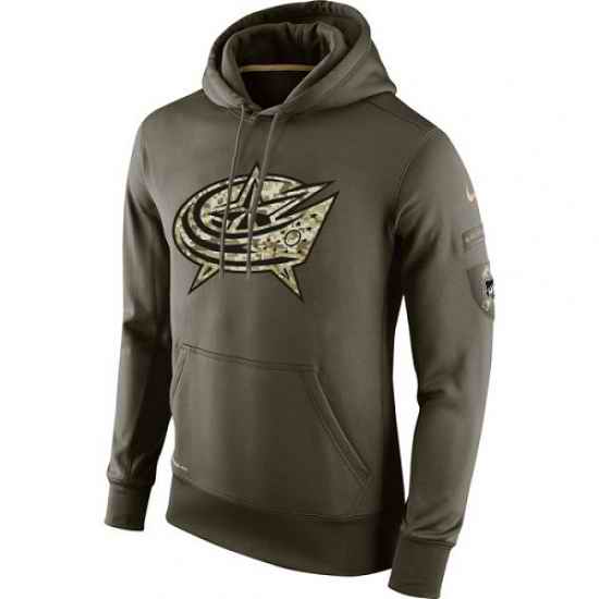 NHL Mens Columbus Blue Jackets Nike Olive Salute To Service KO Performance Hoodie
